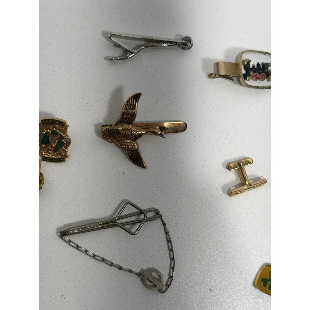 Vintage Mens Jewelry Lot Swank Tie Clips Cufflinks Lapel Pins Irish‎ Duck Train